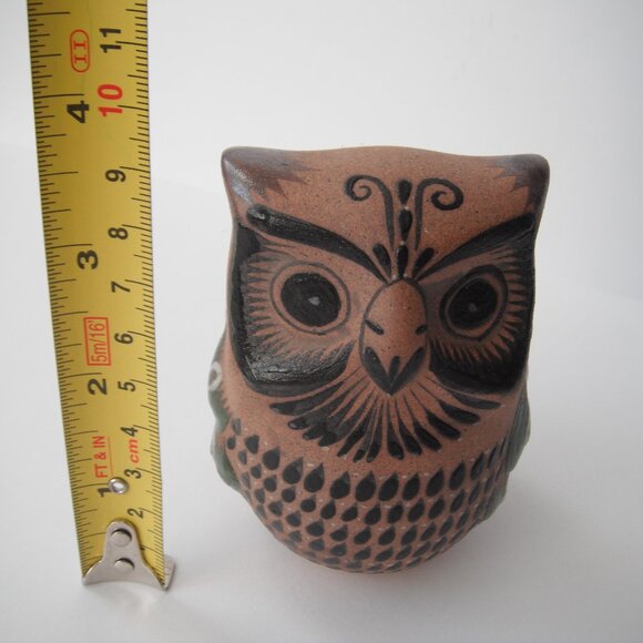 Vintage Hand Painted Tonala Mexican Owl Bird Folk Art Sandstone Pottery Signed - Picture 7 of 7